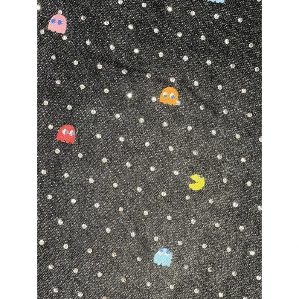 Pac-Man Justice Juniors 9 Black Denim Shorts Rhinestone Y2K Arcade Gamer Retro